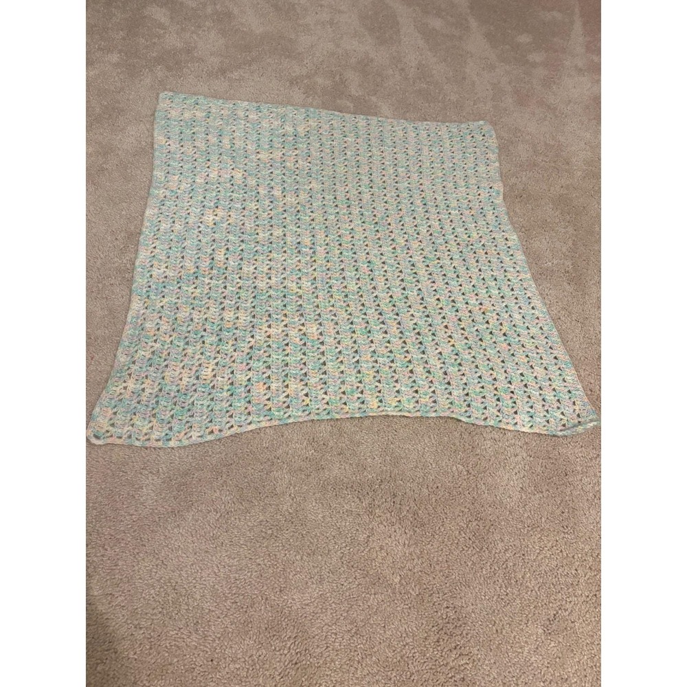 Handmade Pastel‎ Crochet Baby Blanket Multicolored Yarn Approx 29"x30" Soft Cozy